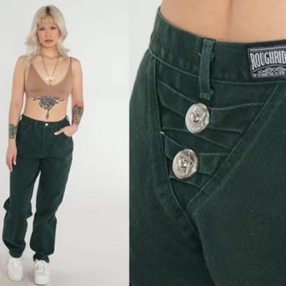 Vintage Roughrider By Circle T Green‎ Western Jeans High Waist Star Concho 9/10